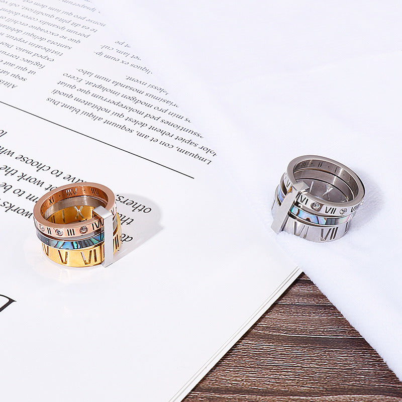 Stainless Steel Roman Numerals Rings R1874-1-MU