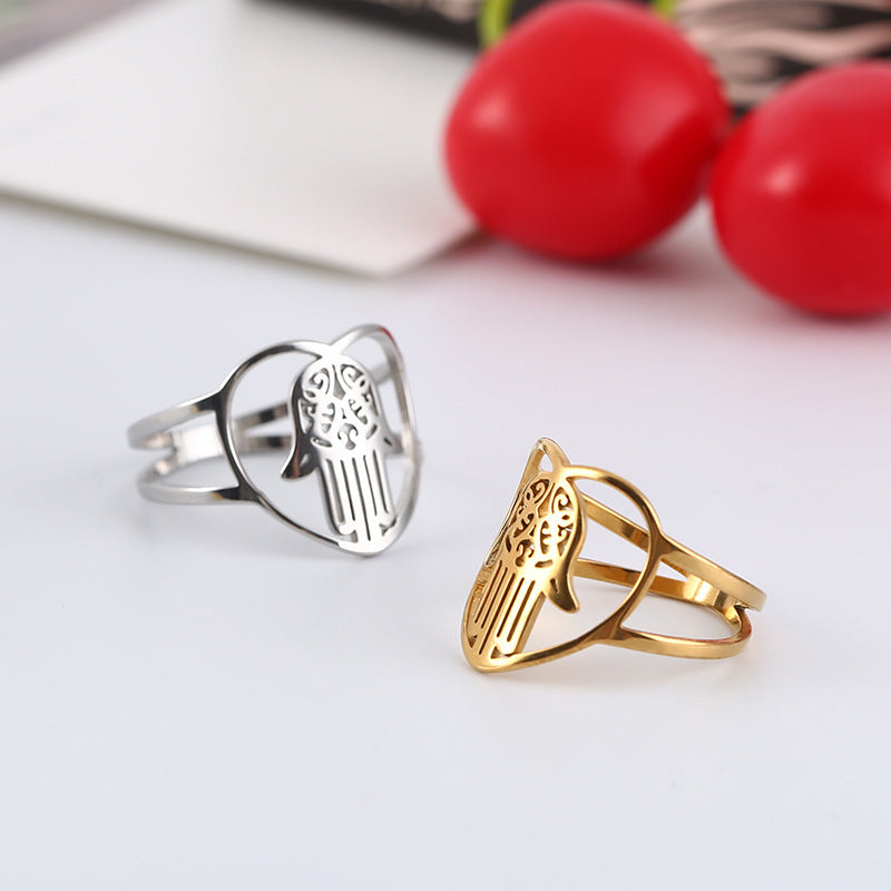Fatima Palm Stainless Steel Rings R2069