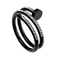 Nail Three Laps Rhinestone Stainless Steel Ring R2142