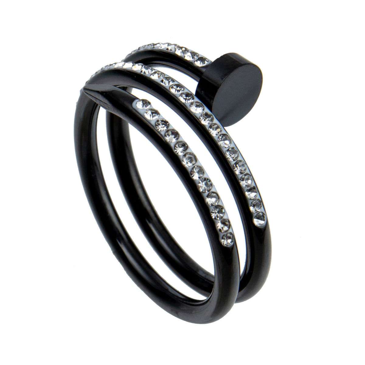 Nail Three Laps Rhinestone Stainless Steel Ring R2142