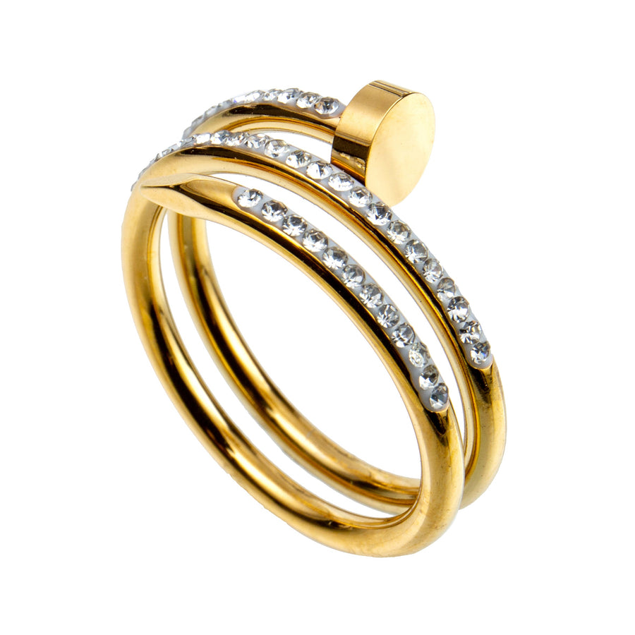 Nail Three Laps Rhinestone Stainless Steel Ring R2142