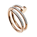 Nail Three Laps Rhinestone Stainless Steel Ring R2142-RG