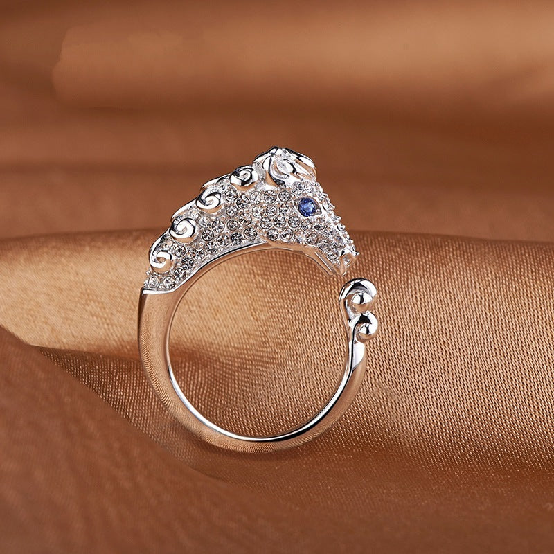 Horse Rhinestone 925 Silver Rings R2293