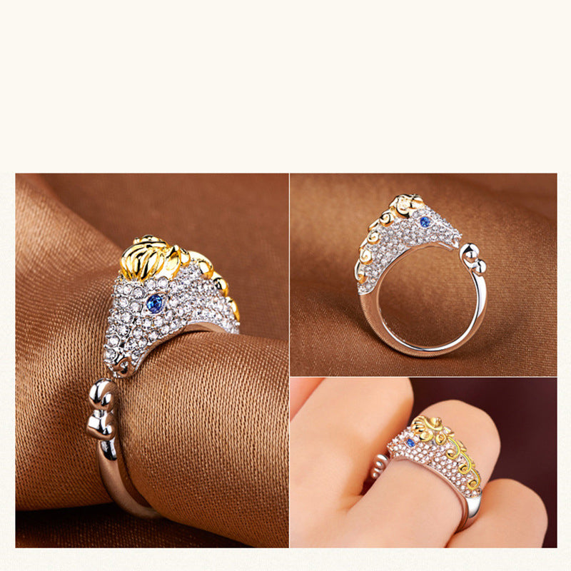 Horse Rhinestone 925 Silver Rings R2293