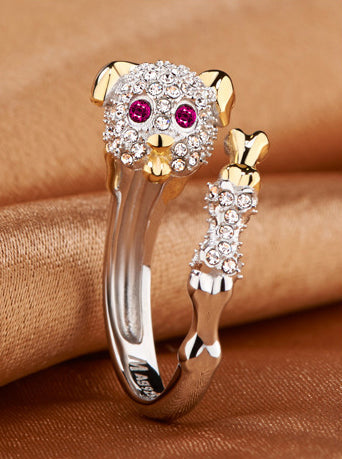 Dog Rhinestone 925 Silver Rings R2302