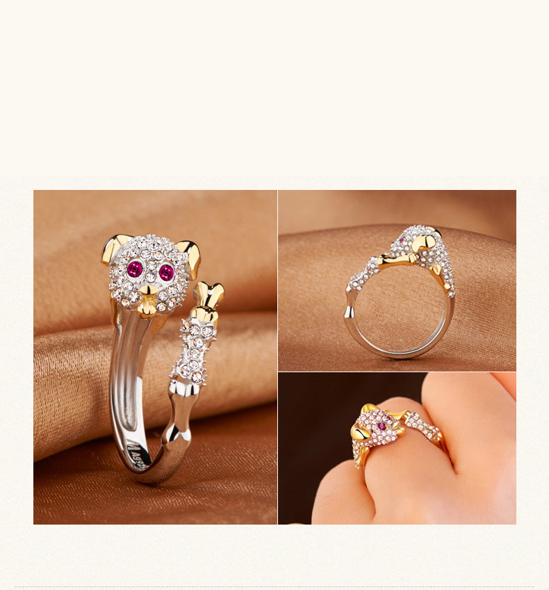 Dog Rhinestone 925 Silver Rings R2302