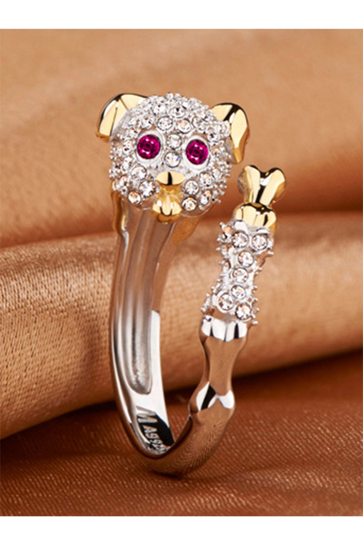 Dog Rhinestone 925 Silver Rings R2302