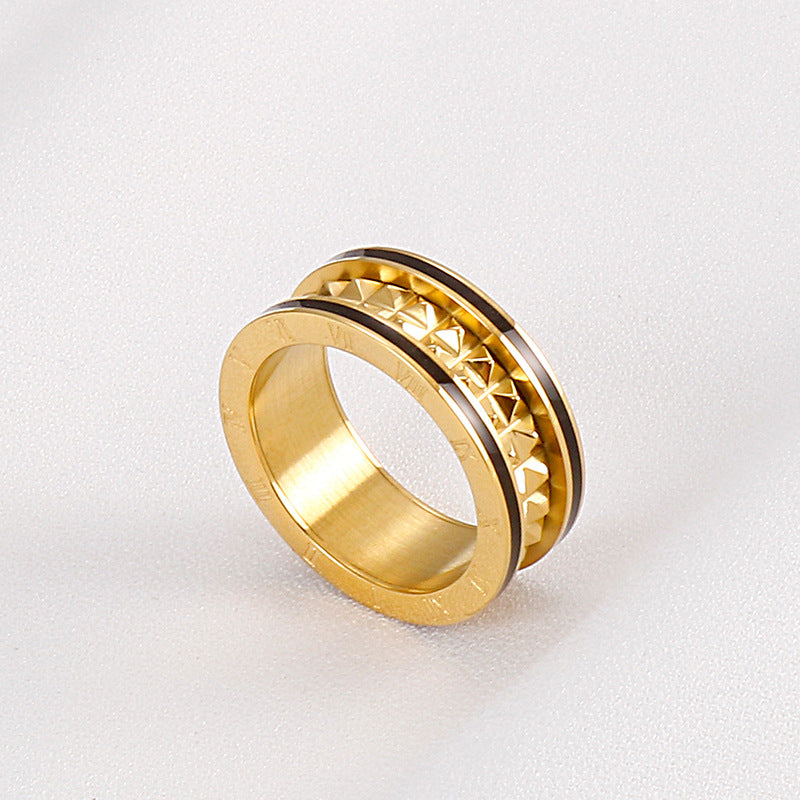 Striped Roman Numeral Stainless Steel Rings R2337
