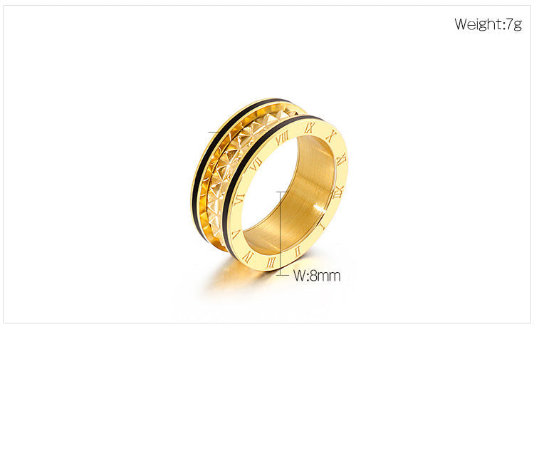 Striped Roman Numeral Stainless Steel Rings R2337