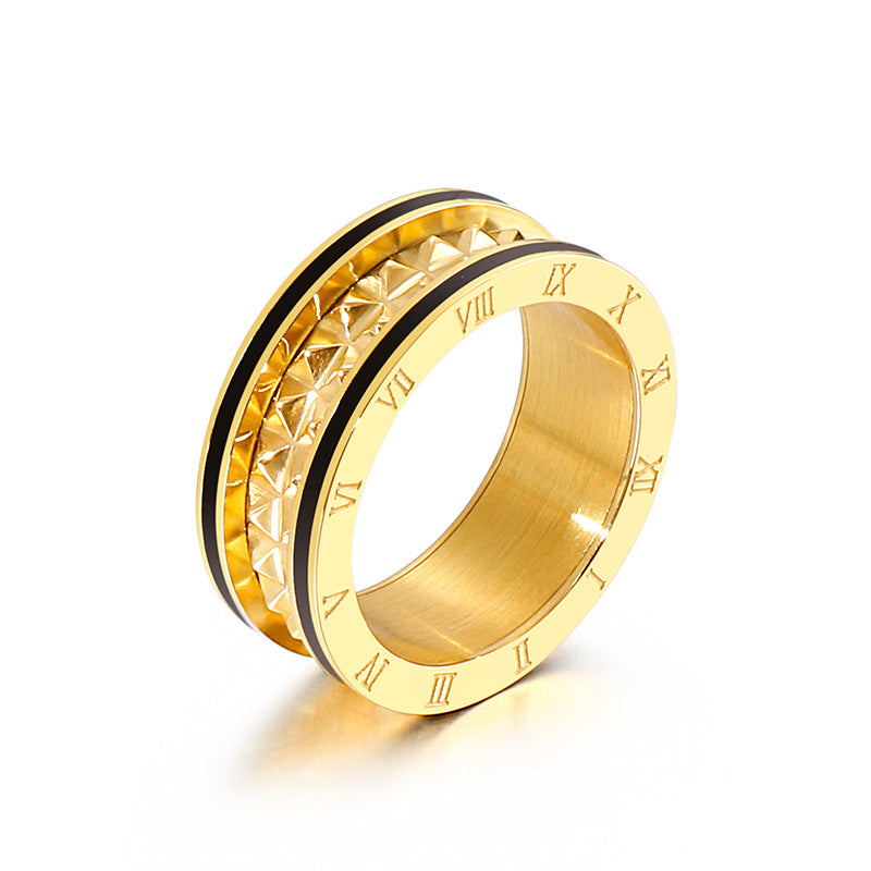 Striped Roman Numeral Stainless Steel Rings R2337