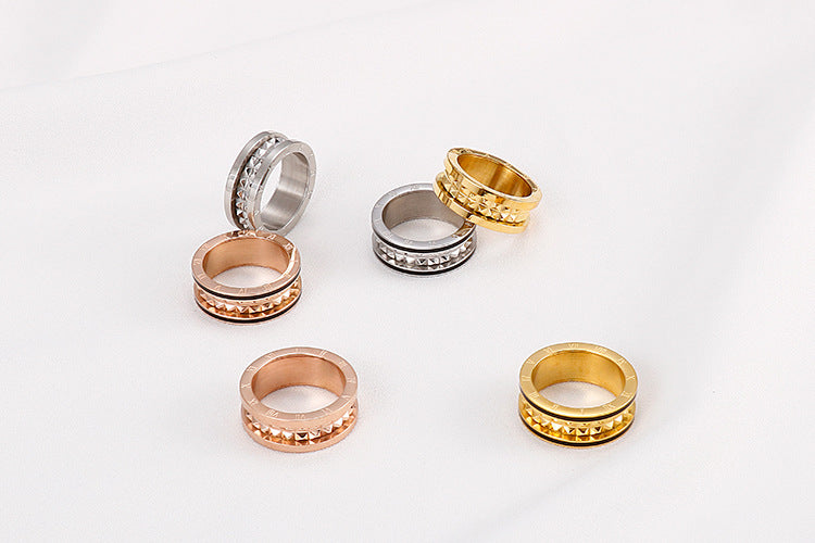 Striped Roman Numeral Stainless Steel Rings R2337