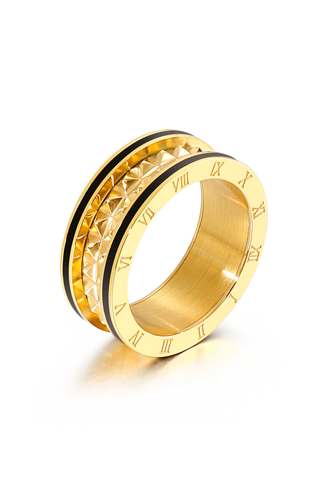 Striped Roman Numeral Stainless Steel Rings R2337