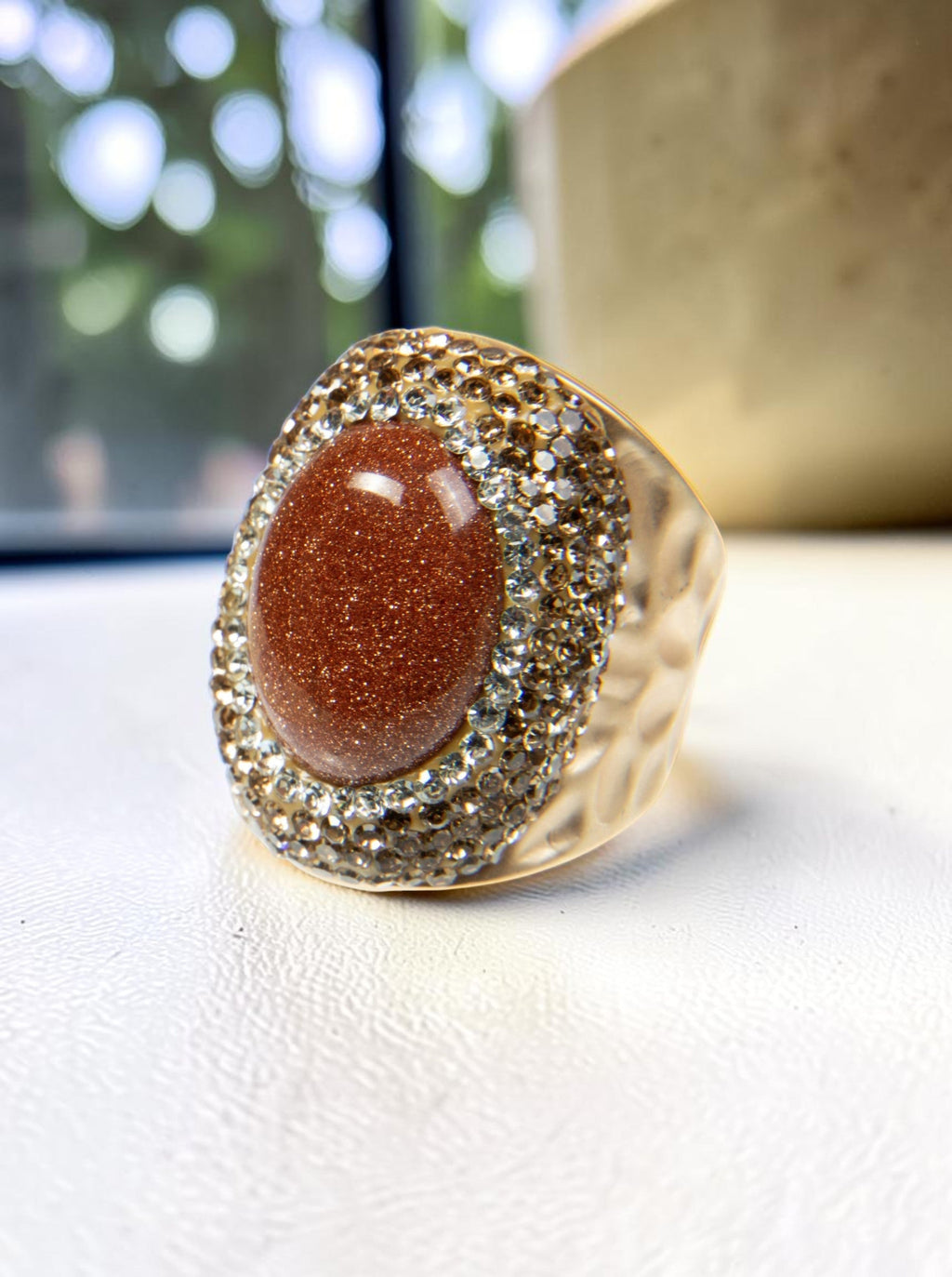 Red Gold Sandstone Pavé Cocktail Ring R2529 - view 2