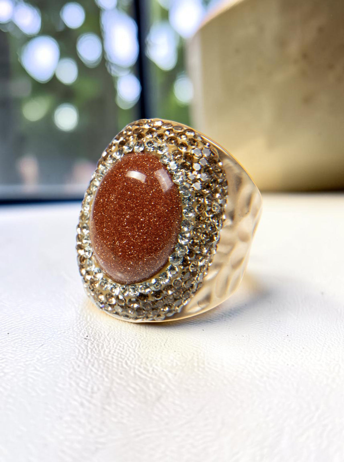 Red Gold Sandstone Pavé Cocktail Ring R2529 - view 2