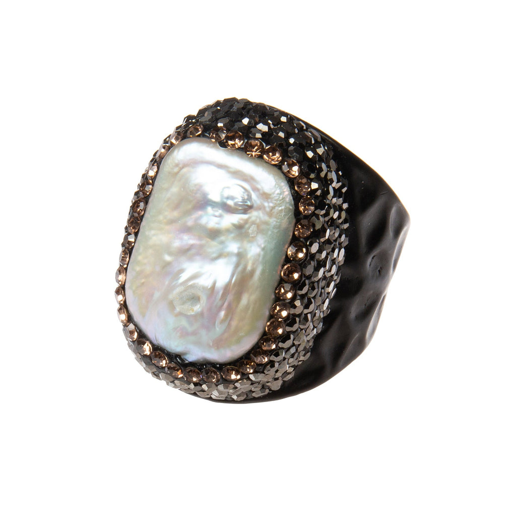 Irregular Freshwater Pearl Pavé Cocktail Ring R2530 - view 5