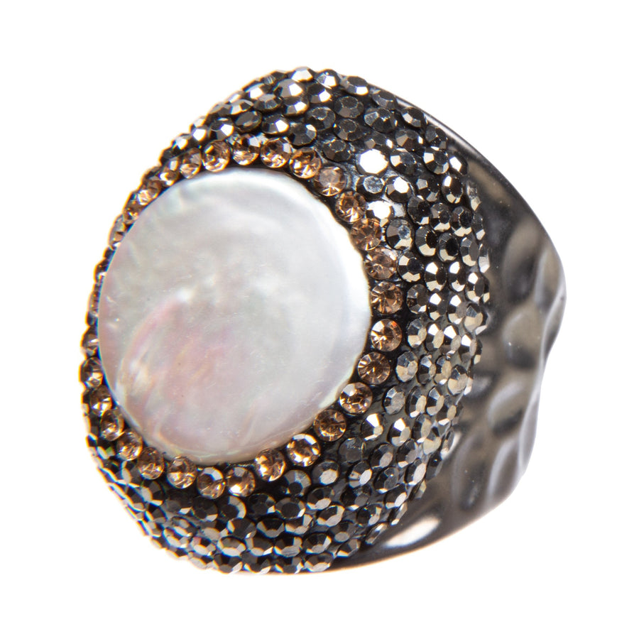 Irregular Freshwater Pearl Pavé Cocktail Ring R2530