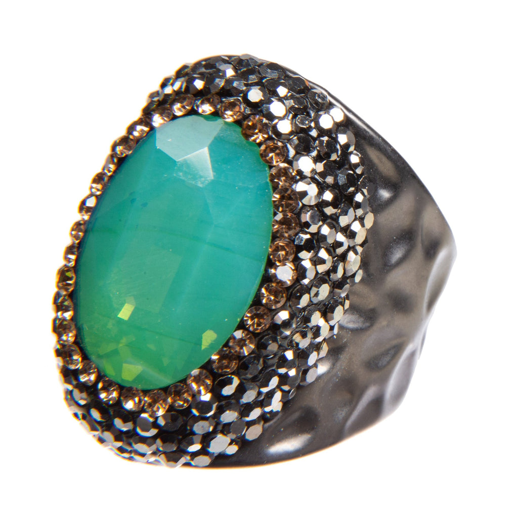 Round Crystal Pavé Cocktail Ring R2531 - Green Opal - view 6