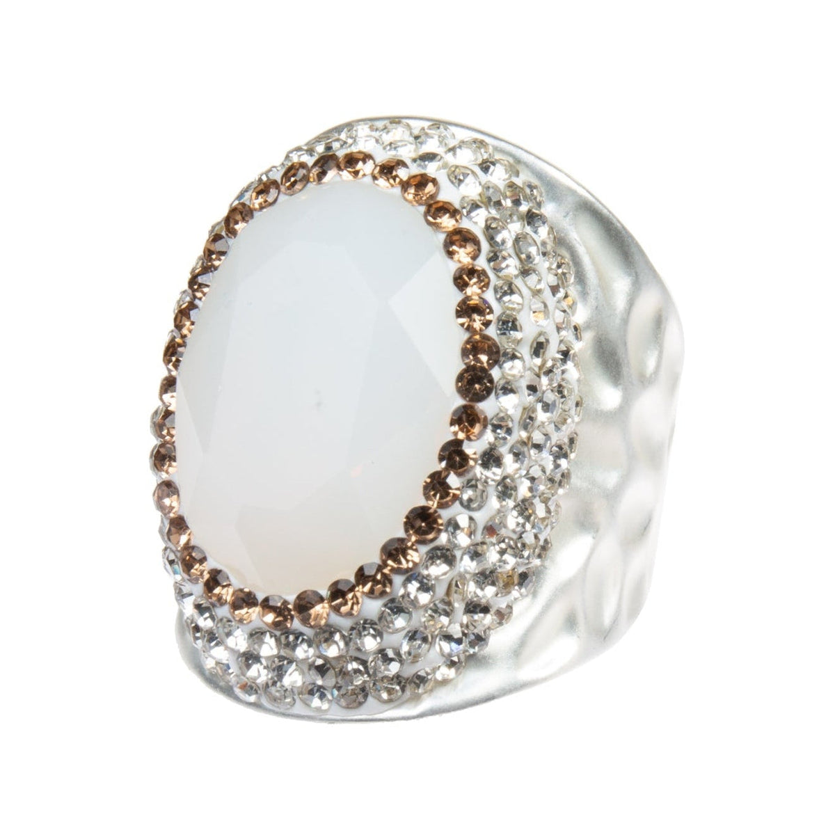 Round Crystal Pavé Cocktail Ring R2531 - White Opal - view 6