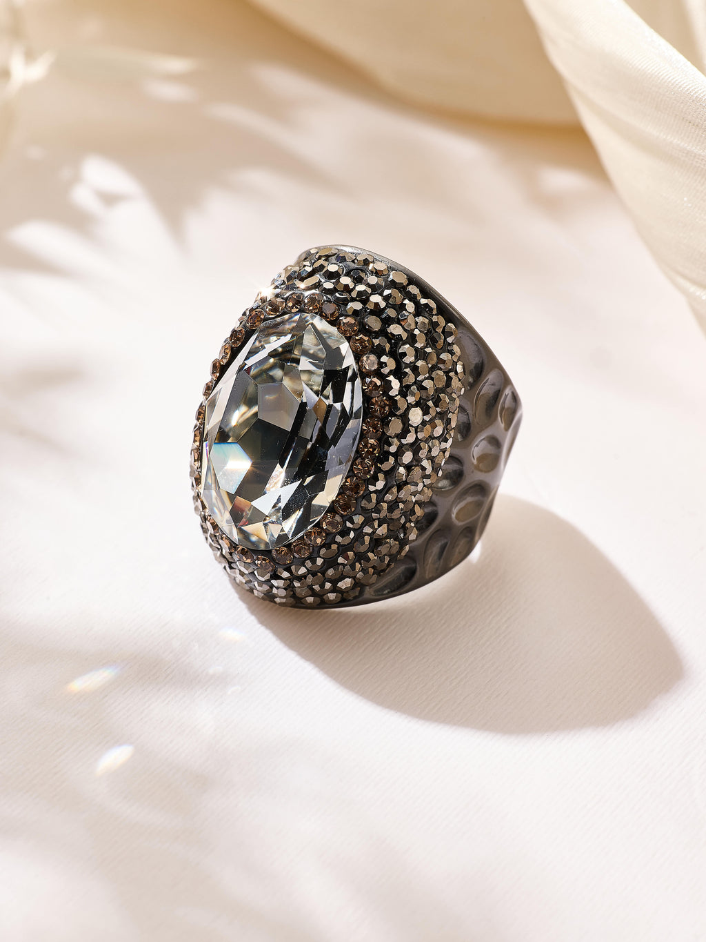 Glass Pavé Cocktail Ring R2543-Silver R2543