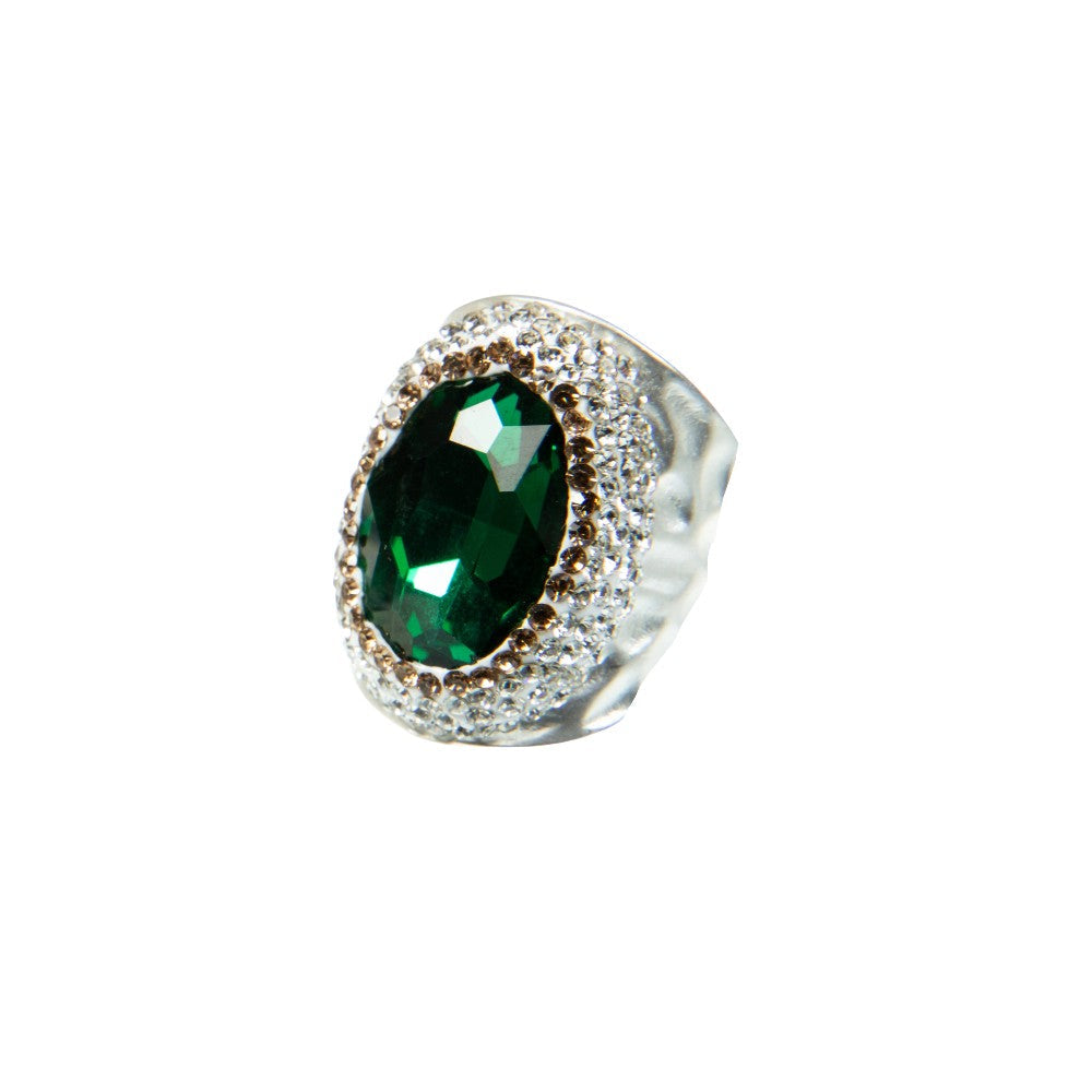 Glass Pavé Cocktail Ring R2543-Silver R2543