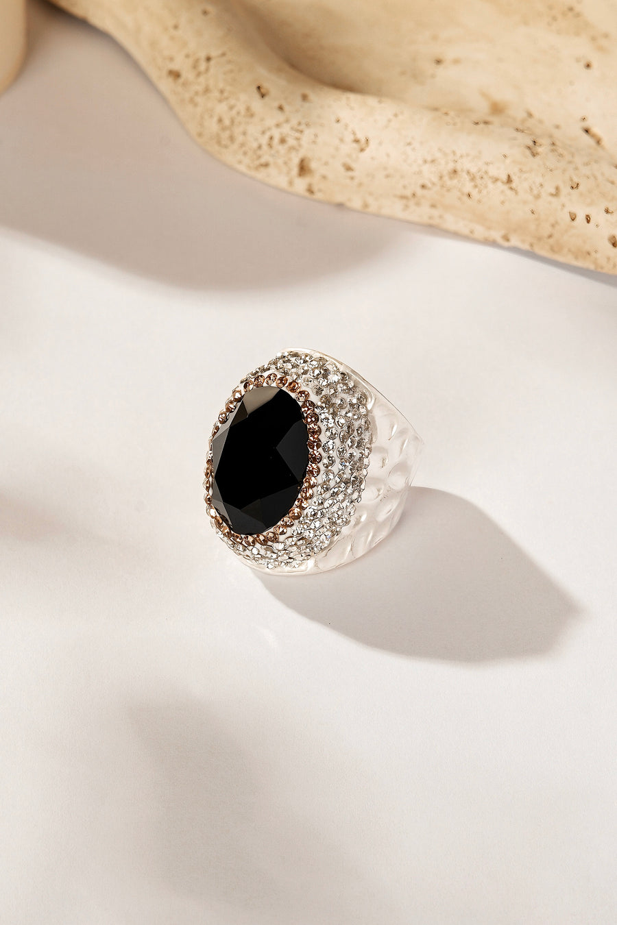 Glass Pavé Cocktail Ring R2543-Silver