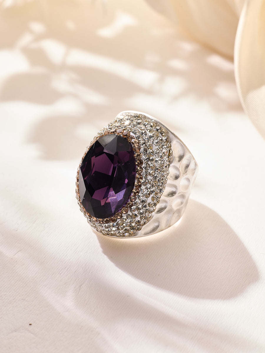 Glass Pavé Cocktail Ring R2543-Silver
