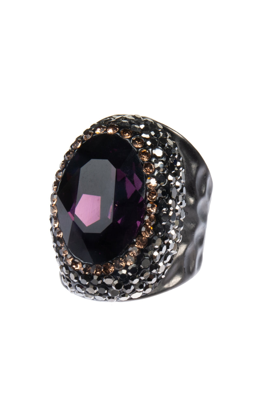 Glass Pavé Cocktail Ring R2543-Black