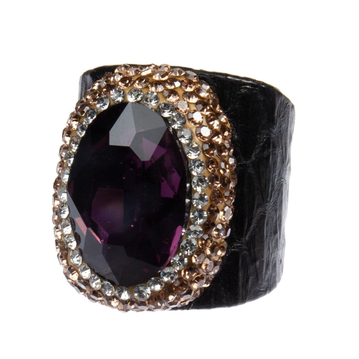 Glass Rhinestone Leather Rings R2576