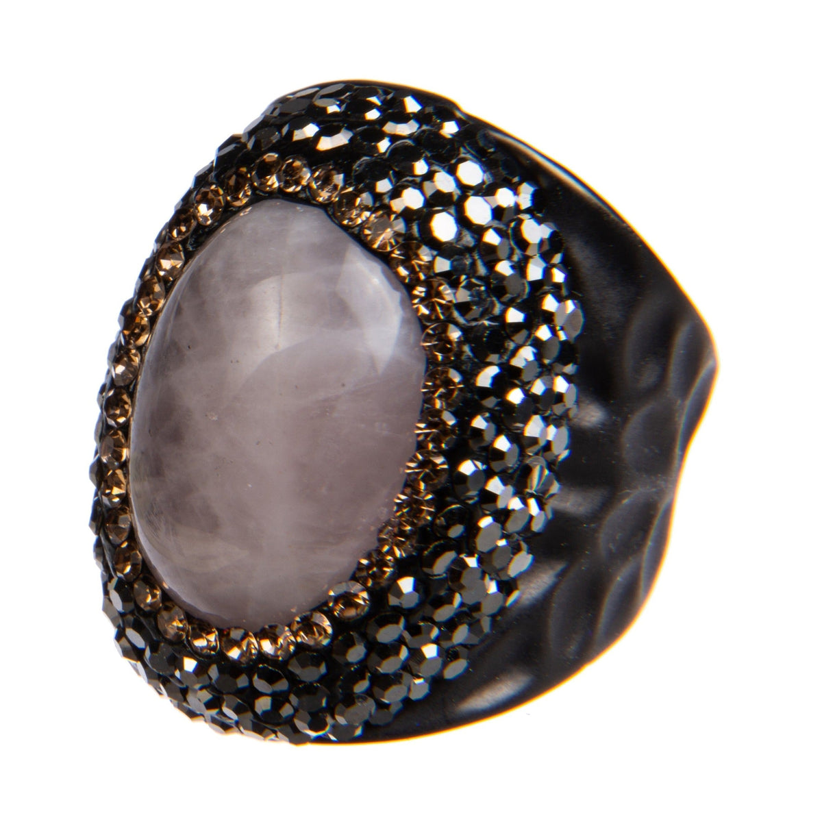 Rose Quartz Rhinestone Pavé Cocktail Ring R2584