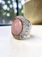 Rose Quartz Rhinestone Pavé Cocktail Ring R2584