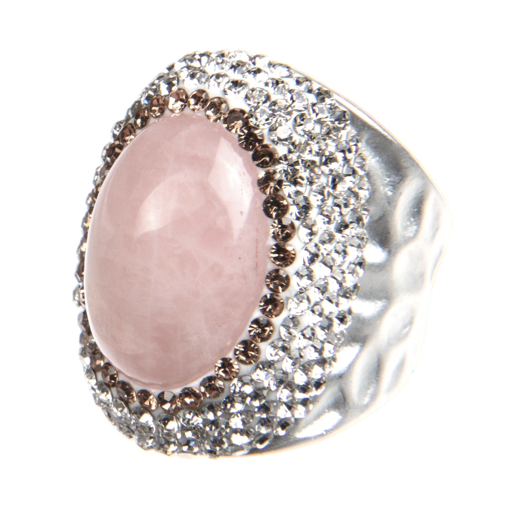 Rose Quartz Rhinestone Pavé Cocktail Ring R2584