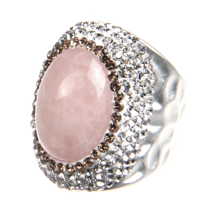Rose Quartz Rhinestone Pavé Cocktail Ring R2584