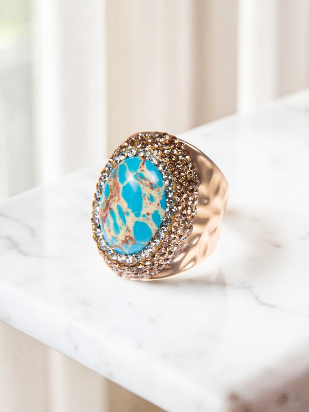 Blue Emperor Jasper Pavé Cocktail Ring R2593