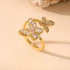 Double Butterfly Alloy Cubic Zirconia Ring R2656