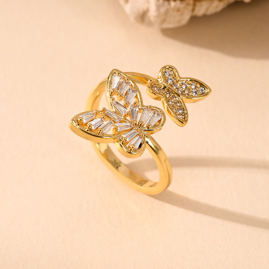 Double Butterfly Alloy Cubic Zirconia Ring R2656