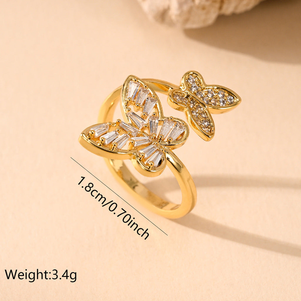 Double Butterfly Alloy Cubic Zirconia Ring R2656