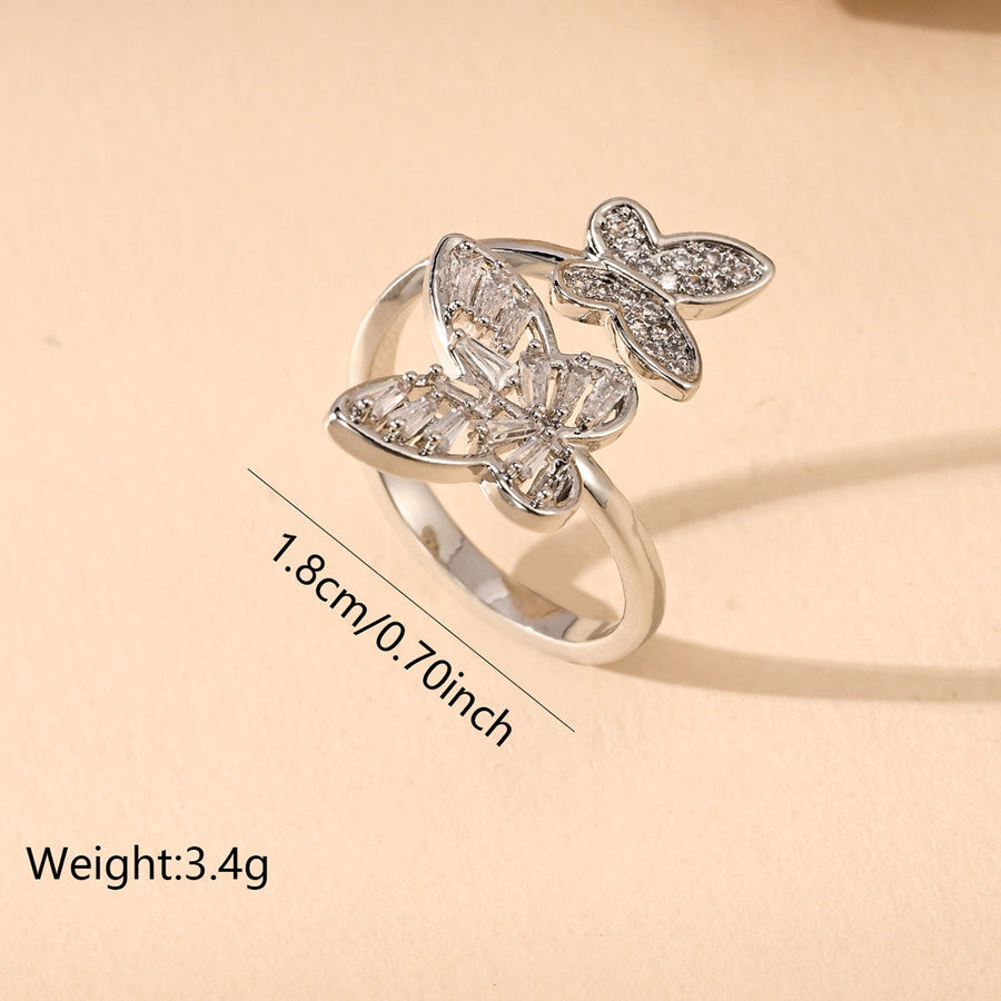 Double Butterfly Alloy Cubic Zirconia Ring R2656