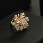 Rotating Double-layer Snowflakes Cubic Zirconia Flower Ring R2673