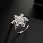 Rotating Double-layer Snowflakes Cubic Zirconia Flower Ring R2673 - view 2