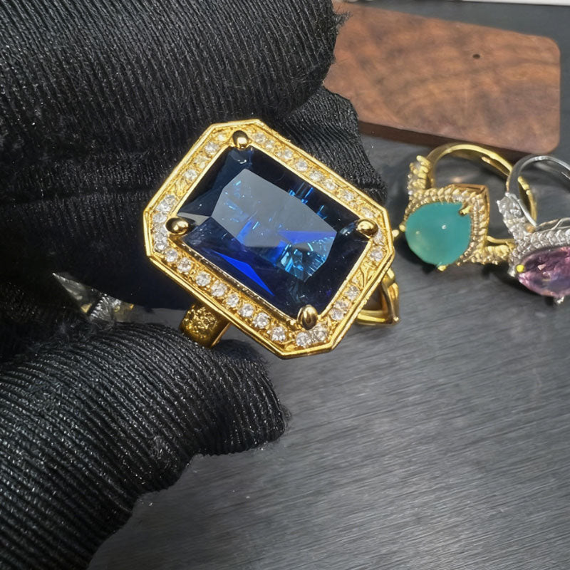 Blue Sapphire Cubic Zirconia Square Ring R2691