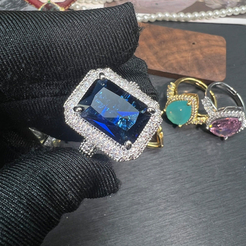 Blue Sapphire Cubic Zirconia Square Ring R2691