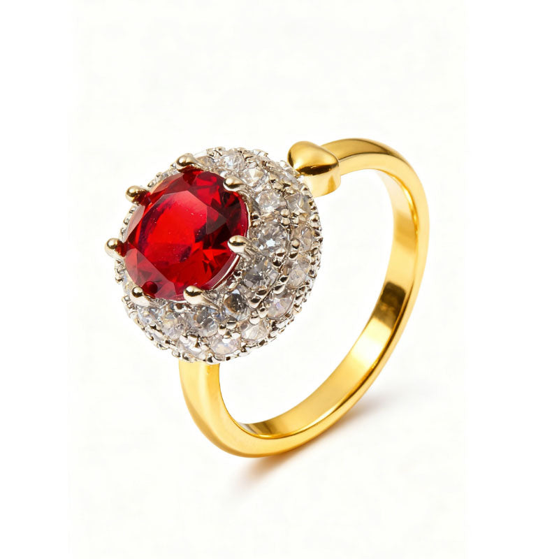 Ruby Cubic Zirconia Alloy Flower Ring R2711