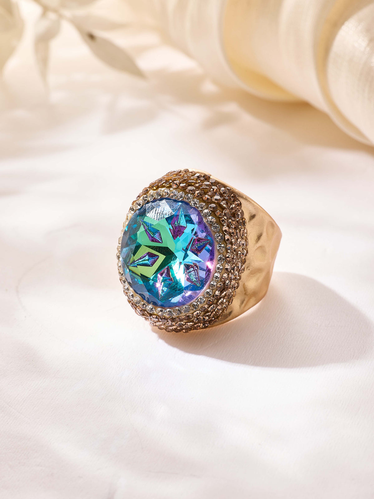 Glass Pavé Cocktail Ring R2723-Gold - view 9