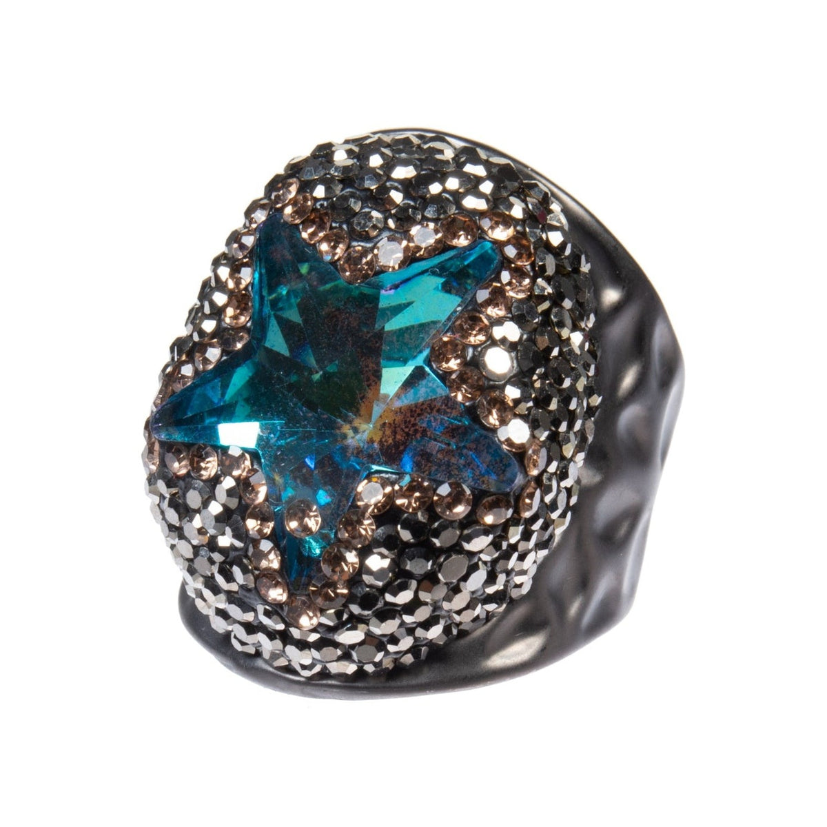 Glass Rhinestone Alloy Rings R2737-Black