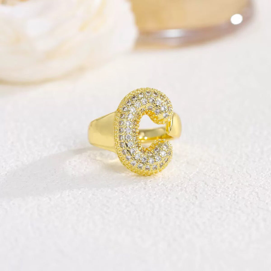 18K Gold-Plated Alphabet Cubic Zirconia Ring R2744
