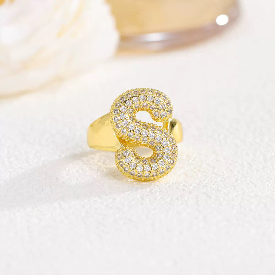 18K Gold-Plated Alphabet Cubic Zirconia Ring R2744