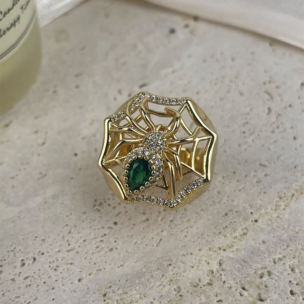 18K Gold-Plated Spider Cubic Zirconia Copper Ring R2746 - alternate view