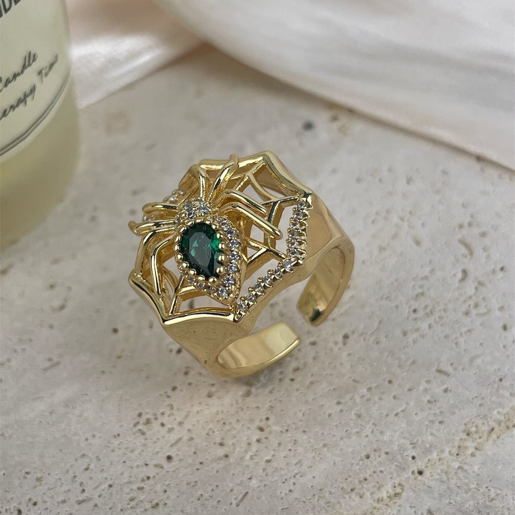 18K Gold-Plated Spider Cubic Zirconia Copper Ring R2746