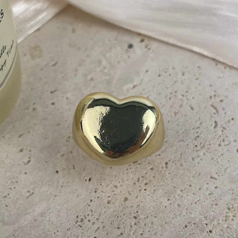 18K Gold-Plated Heart-Shaped Copper Ring R2749