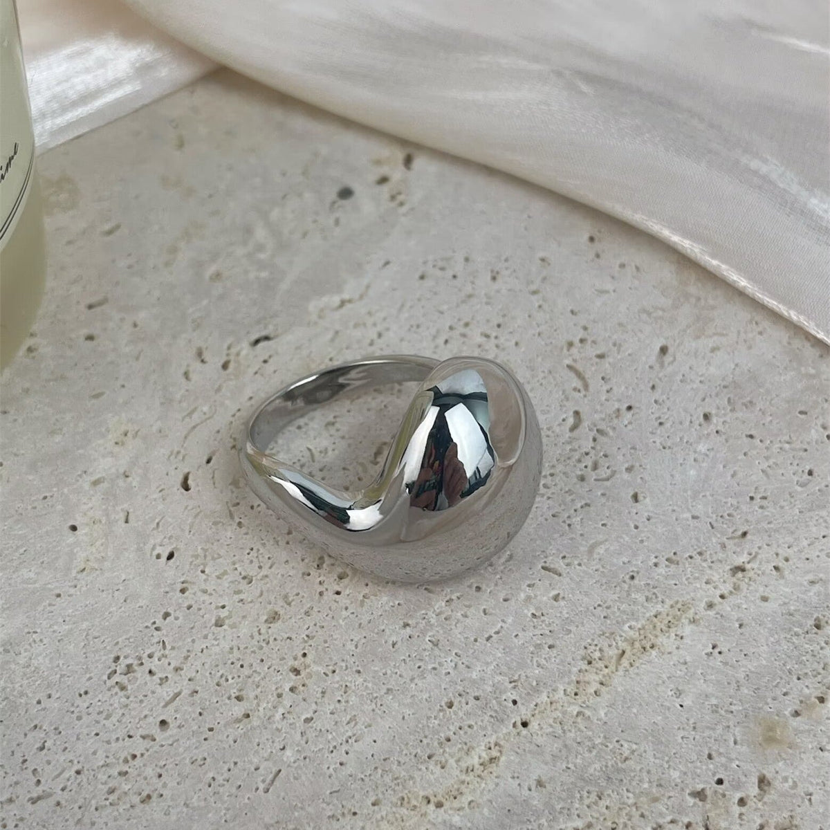18K Gold-Plated Irregular Shape Water Droplets Ring R2752 - Silver alternate view